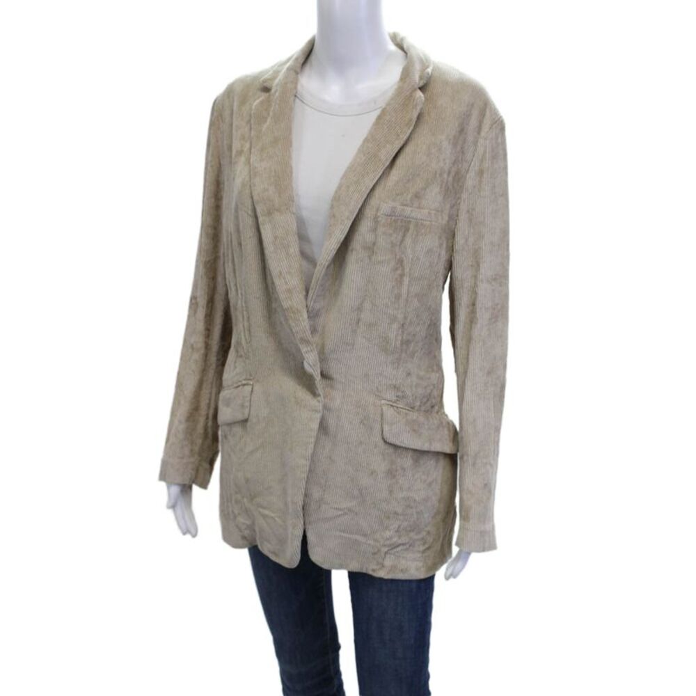 Rag & Bone Womens Beige Striped Collared Button Viscose Blazer Size 12 - Picture 3 of 7